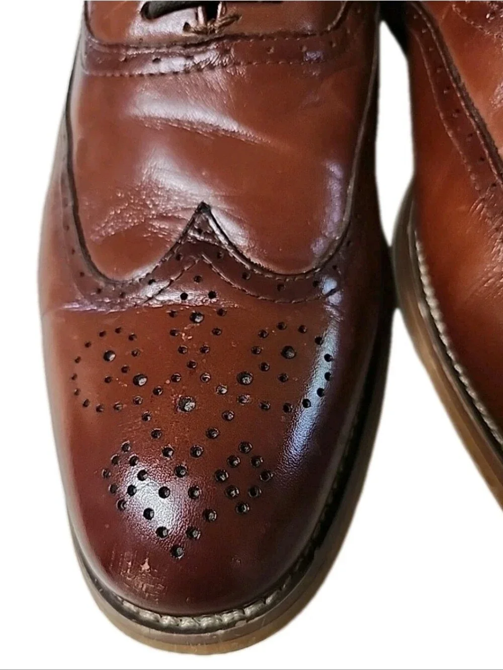 Stacy Adams Men's Dunbar Wingtip Oxford Cognac Leather Brogue Dress Shoe 9